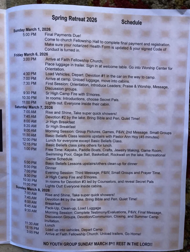 Sample retreat schedule