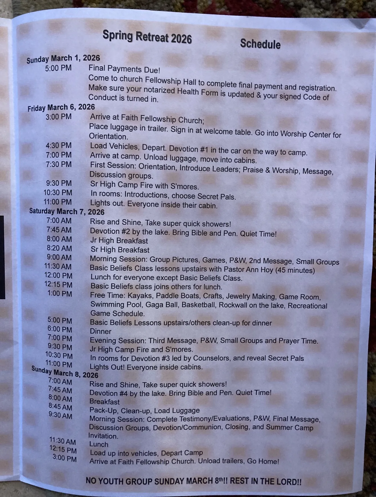 Sample retreat schedule